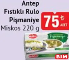 MİSKOS ANTEP FISTIKLI RULO PİŞMANİYE 220 G fiyat ve kampanya bilgisi